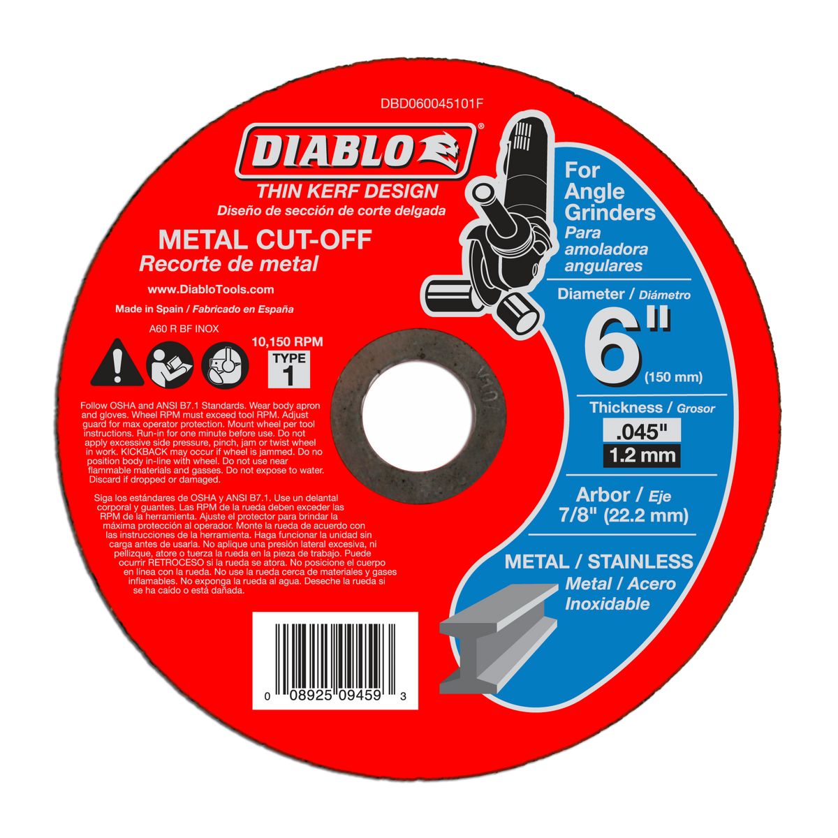 DBD060045101F Cut-Off Wheels 6" 7/8" x .045 T-1