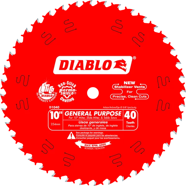 D1040X 10" x 40-Teeth General Purpose Saw Blade for Wood