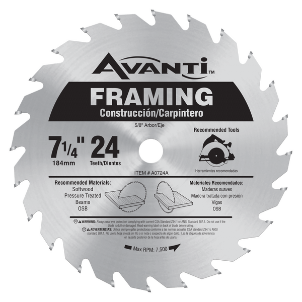 A0724A 7-1/4 in. x 24-Teeth Framing Saw Blade