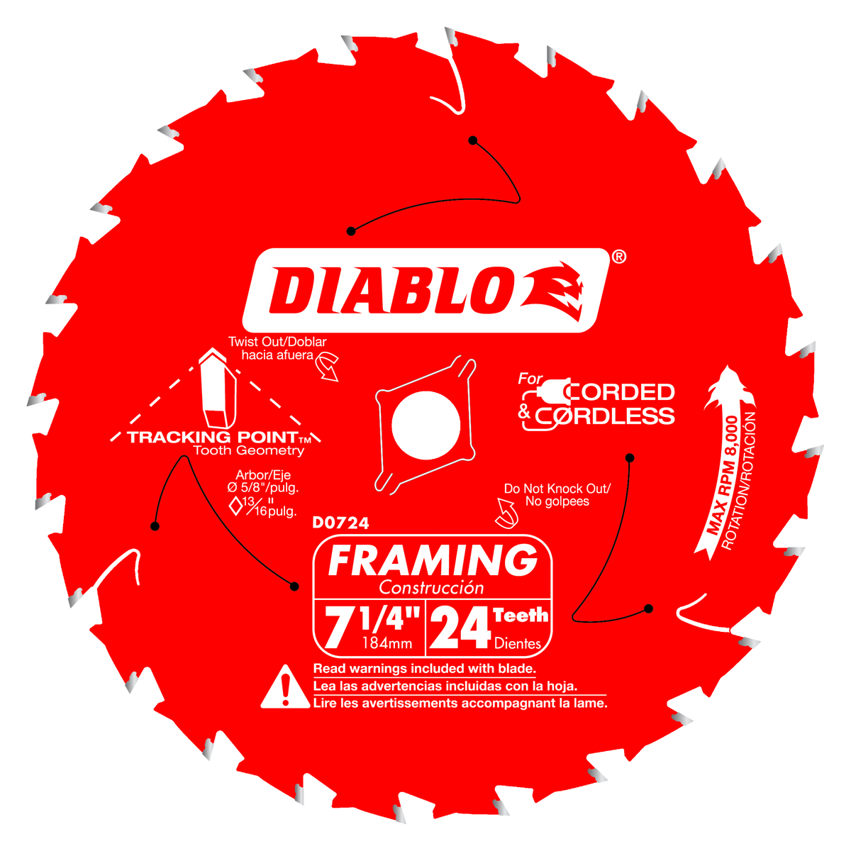 D0724A 7-1/4" x 24-Teeth Framing Saw Blade for Wood