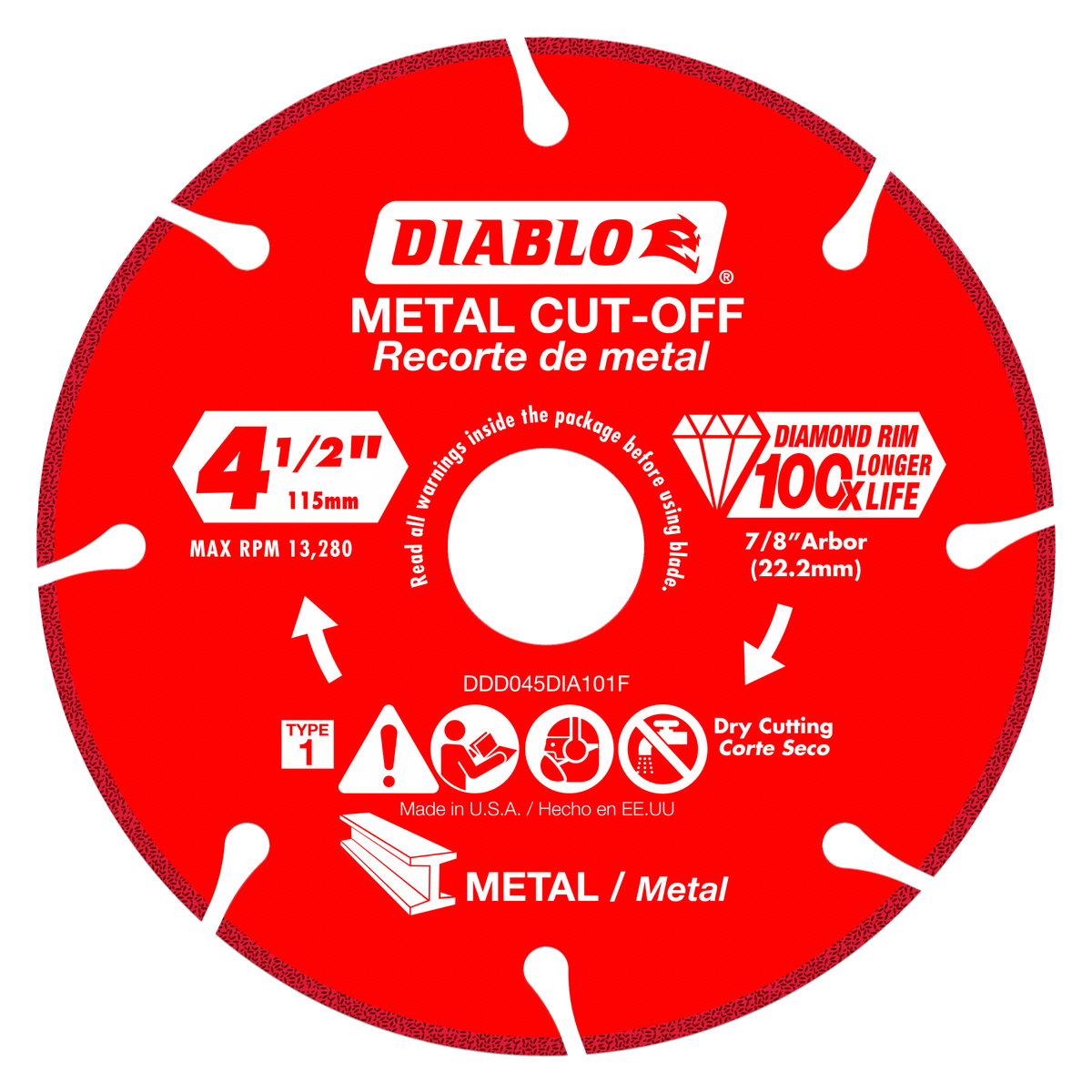 DDD045DIA101F 4-1/2" Diamond Metal Cut-Off Disc