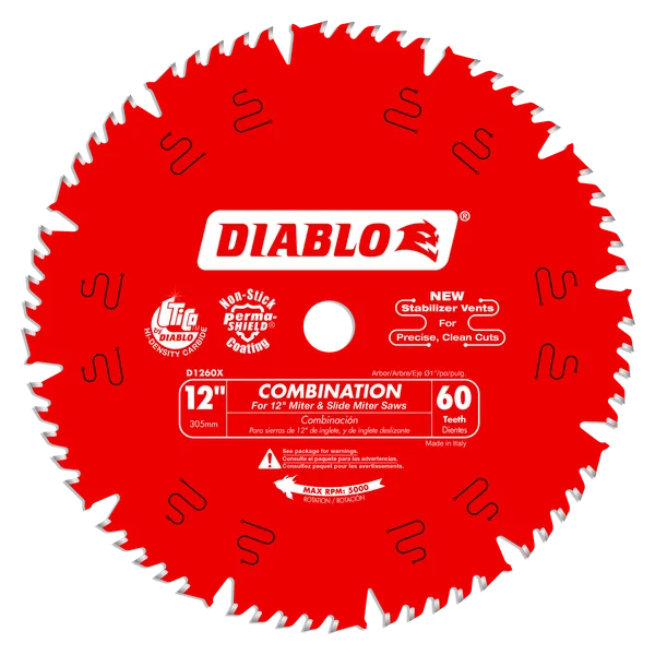 D1260X 12" x 60-Teeth Combination Saw Blade for Wood